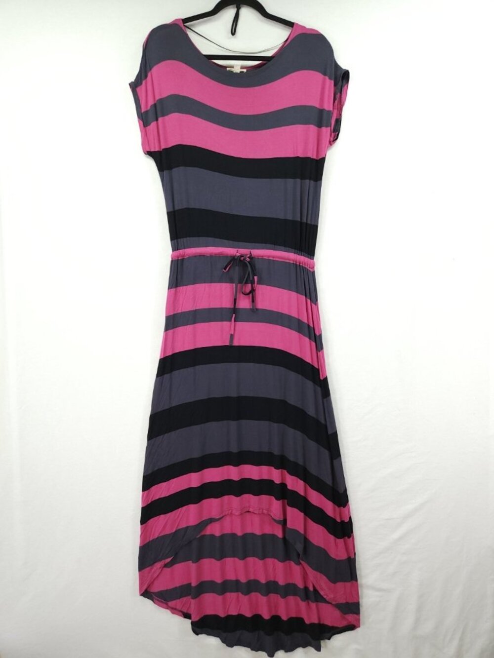 Caslon Medium Jersey Midi Dress Striped Drawstring Cinch Waist